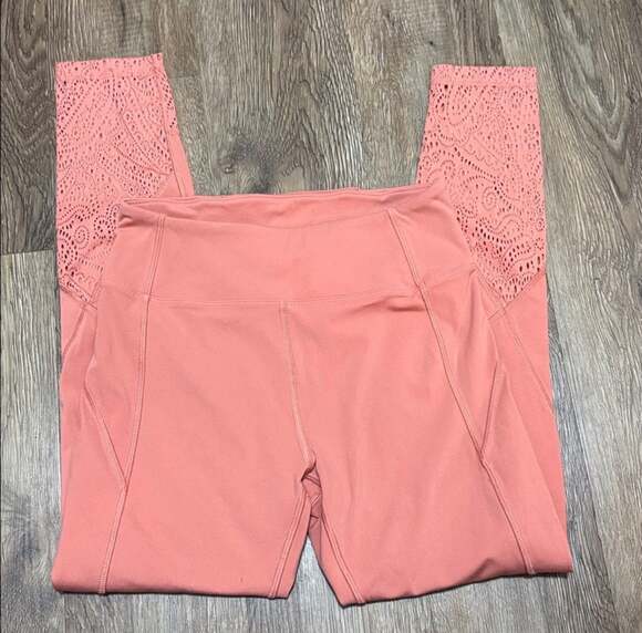 Pink Victoria's Secret Pants - PINK Victoria's Secret High Waist Lace Mesh Cutout Leggings Coral